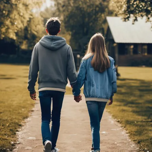 Prompt:  teenage girl and boy walking together