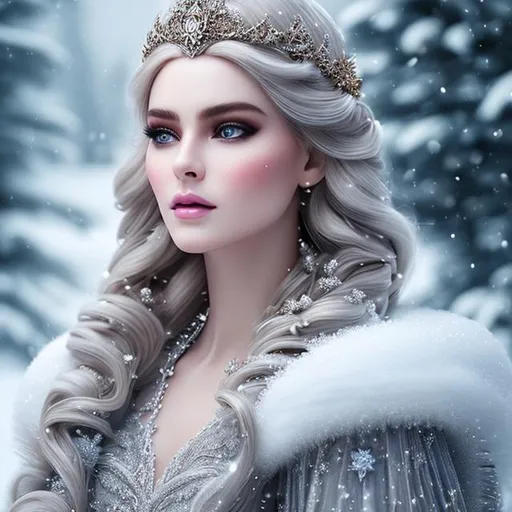 Prompt: create hig quality photograph of  beautiful fictional female winter princes during snow storm, extremely detailed face, extremely detailed environment, extremely detailed background, intricate, extremely detailed skin, natural colors , professionally color graded, photorealism, 8k, realistic, moody lighting, ambience