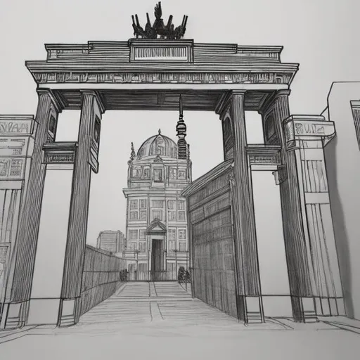 Prompt: Berlin, Germany gate and standing in front is Jose Rizal. Sketch, drawing simple that I can trace
