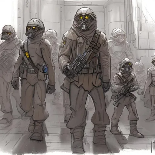Prompt: A sketch painting in the style of ralph mcquarrie of the prision mines of kessel with prisioners and guards.