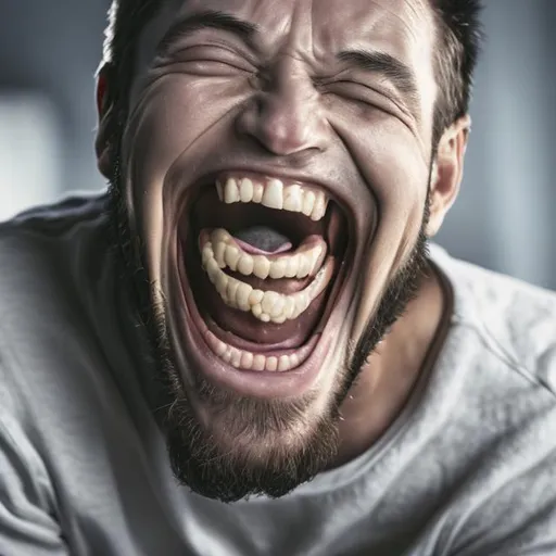 Prompt: A man scary face laughing 