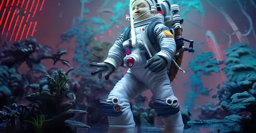 Prompt: swamp planet jack black astronaut 