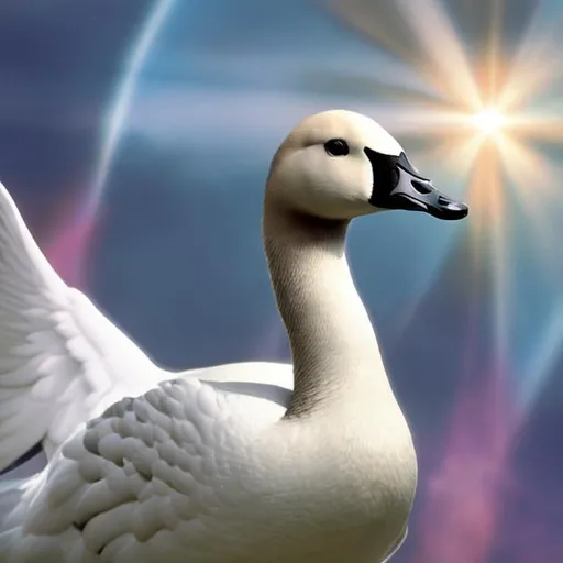 Prompt: Angelic goose with halo and hearts around it