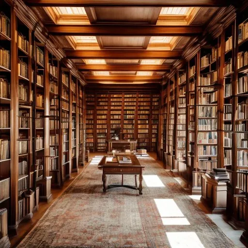 Prompt: A library with rows of books and a quiet atmosphere