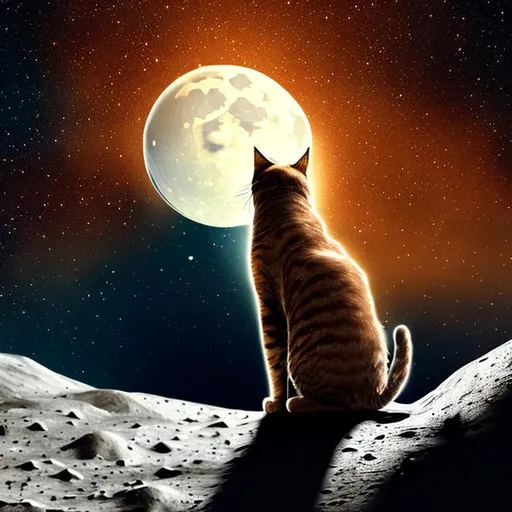 Prompt: a cat on the moon watching earth