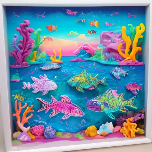 Prompt: Lisa frank style sea diorama 