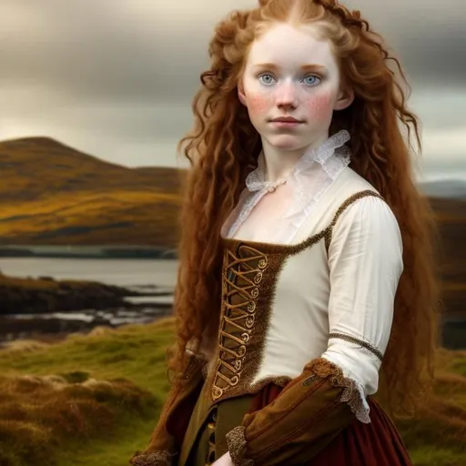 Lass from scotland in 18th century,red curly long ha... OpenArt
