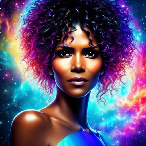 Prompt: "Ultra realistic photo portrait of actress Halle Berry, cosmic energy, colorful,  painting burst, beautiful face, symmetrical face, tone mapped, intricate, elegant, highly detailed, digital painting, artstation, concept art, smooth,  sharp focus, illustration, beautiful face, intricate,  highly detailed, smooth, sharp focus, art by artgerm and greg rutkwoski and alphonse mucha, 3D Game Cinematic Feel, Epic 3D Videogame Graphics, Intricately Detailed, 8K Resolution, Dynamic Lighting, Unreal Engine 5, CryEngine, Trending on ArtStation, HDR, 3D Masterpiece, Unity Render, Perfect Composition , synthwave, neon retro"