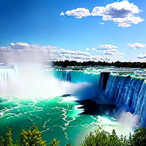 Prompt: long shot scenic professional photograph of {Niagara falls, American side}, perfect viewpoint, highly detailed, wide-angle lens, hyper realistic, with dramatic sky, polarizing filter, natural lighting, vivid colors, everything in sharp focus, HDR, UHD, 64K