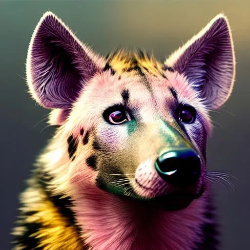 Prompt: Portrait of an anthro hyena with striking pink fur and iridescent black markings and a cute face, vaporwave streets, perfect composition, hyperrealistic, super detailed, 8k, high quality, trending art, trending on artstation, sharp focus, studio photo, intricate details, highly detailed, by greg rutkowski