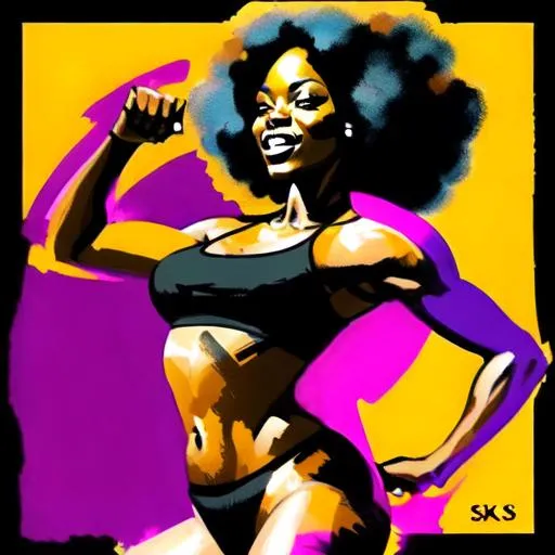 Prompt: black women dancing ecstaticly, 1970s style, album cover