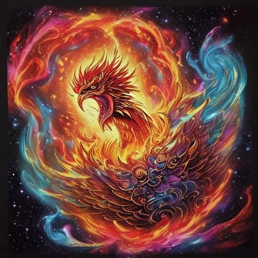 Illustration Watercolor painting of a cosmic phoenix bird