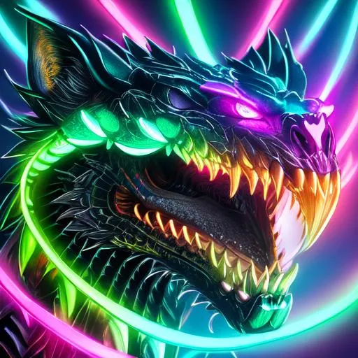 portrait of a roaring neon dragon with fangs and iri... | OpenArt