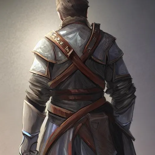 Prompt: man, young, dnd character art, cleric rogue, back view, church background, realistic