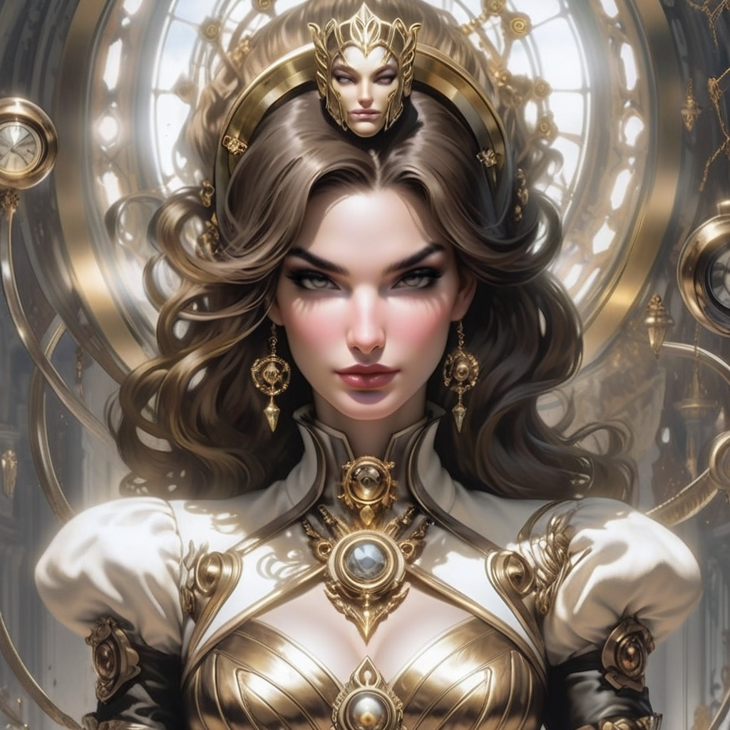 Image AI: Open Art: Lily aldridge hypnotic bimbo evil gold princess close up portrait 
