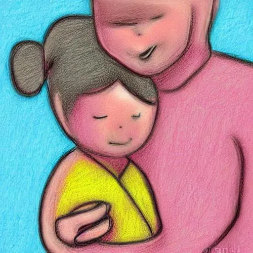 Prompt: child parent comfort love digital art soft pastel
