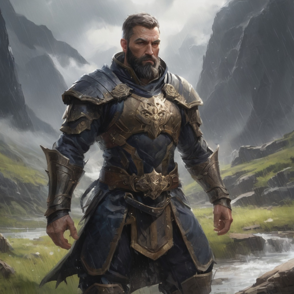Male heavy-set mature muscular holy-paladin with sho...
