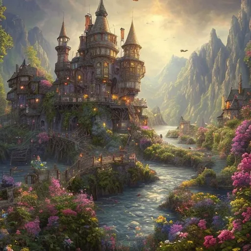 Prompt: cottagecore, nothing like it has ever been seen before, a bohemian paradise, a princess looking out of a big window with an excellent view of a fantasy kingdom, castles and villages, waterfalls and rivers, sunshine, stars,
"detailed matte painting, deep color, fantastical, intricate detail, splash screen, complementary colors, fantasy concept art, 8k resolution trending on Artstation Unreal Engine 5