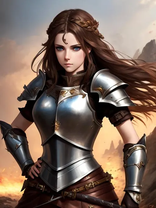 A female knight with brown hair, epic, dark fantasy,... | OpenArt