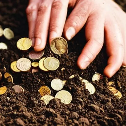Prompt: A person planting coin money