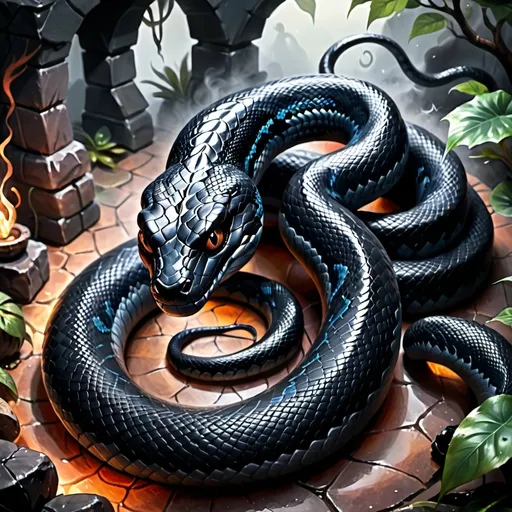 Prompt: black snake, shadow mist, DnD style, fantasy