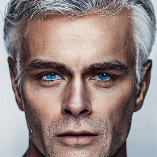 Prompt: Close up man, silver haired striking green eyes Italian handsome clean shaven 