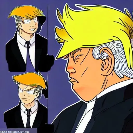 Manga style trump mediating in the middle of a busy... | OpenArt