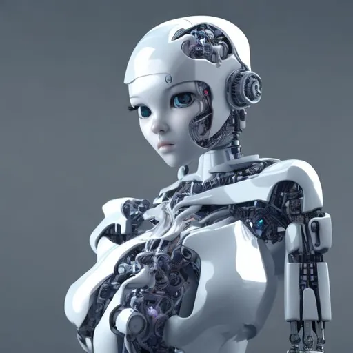 Prompt: generate for me the image of a robot with a real female body, that has a robot body and a real human face
