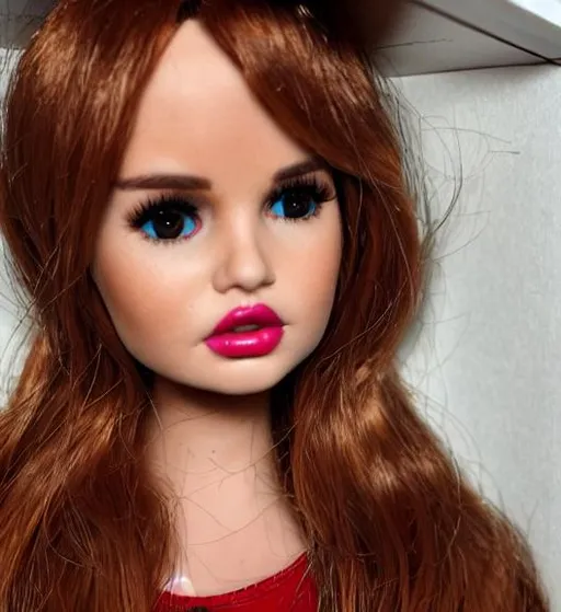 Debby Ryan turned into a doll. Jn a doll box on a sh... | OpenArt