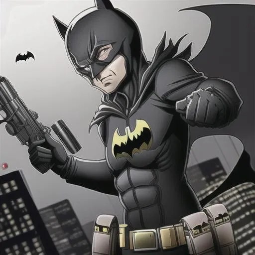 Prompt: batman  half body gun