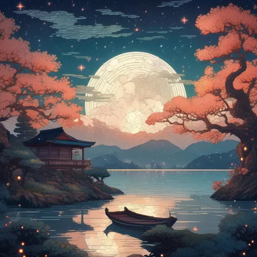 Prompt: Beauiful background level of a 2D Sega Genesis game, video game art, pixel art, concept art, starry sky, dreamy and romantic, ultra detailed, natural lighting, trending on artstation ,art by Hokusai ,by Victo Ngai