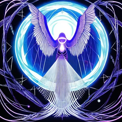 Prompt: angelic drone weaving the fabric of space and time and creating 