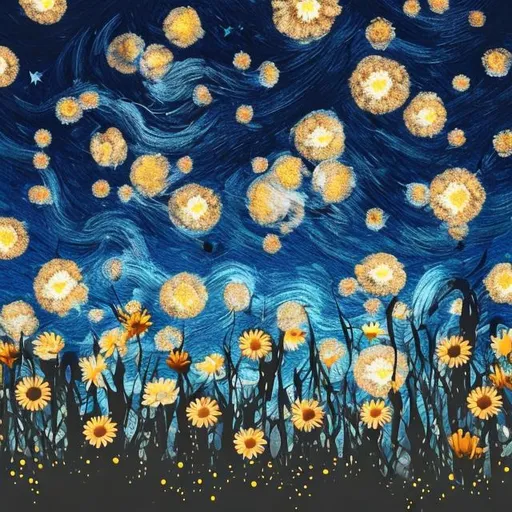 Prompt: Flowers with starry night background 