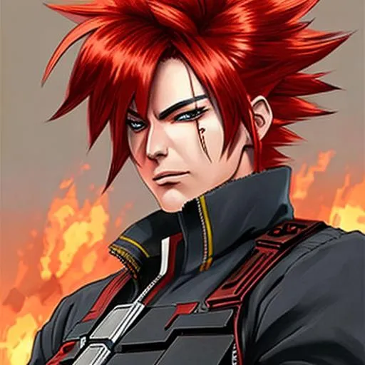 Prompt: fire hair man hot really realistic anime, kawaii , hot bounty hunter .