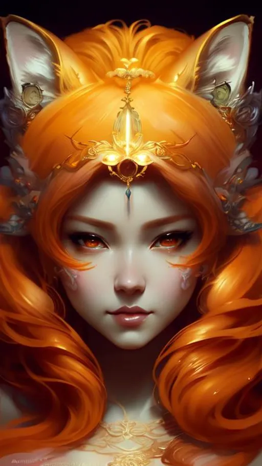 Prompt: lady fox. intricate details. art by artgerm, James Jean,  Charlie bowater, huang guangjian,  pino Daeni, Jacek yerka. beautifully lit, best quality. art by water wash painting, color smoke brushes, steading, 