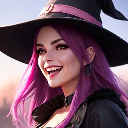 Prompt: head shot, detailed painting, skinny witch, laughing, pink skin, black hair, outdoor, ghosts, HDR, UHD, 64K, highly detailed, studio lighting, Professional, trending on
artstation, black cat. potion