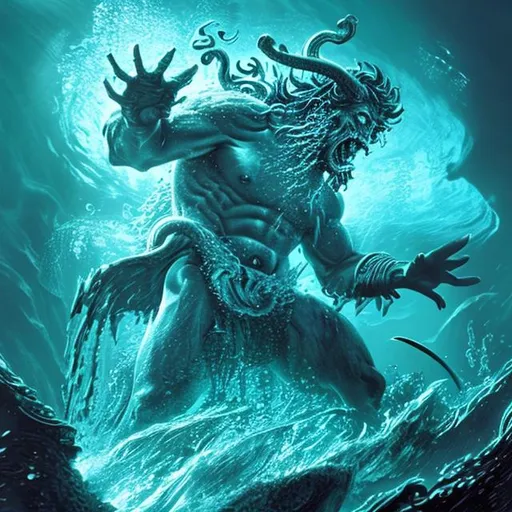 Prompt: Poseidon destroying atlantis, kracken