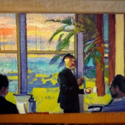 Prompt: impressionist painting of privacy law conference in san diego
