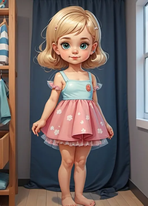 Prompt:  Soviet style, cartoon style, 2d, magnetic dress up for children, girl in underwear, swimsuit, swimming trunks, hairstyle without decorations