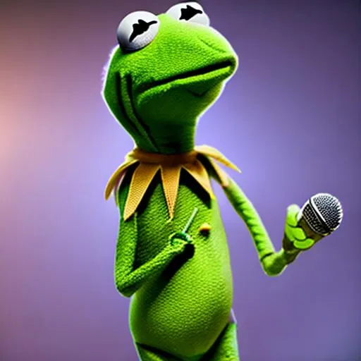 Prompt: Kermit holding microphone,hyper realistics, cinematic,detailed, 32k,