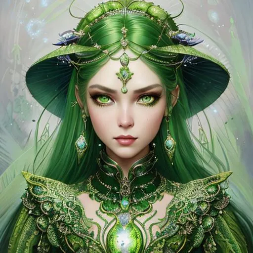 Prompt: A alien empress, beautiful face, stunning snake green eyes, sculptural 
dress made of gradient green snake scales details by pino daeni, tom bagshaw, Cicely Barker, Daniel Merriam, intricate details by Andrew atroshenko, James Jean, Mark Ryden, charlie bowater, WLOP, Jim Burns, Megan duncanson, beautiful face, full body photo, very detailed, high definition, crisp quality, cinematic smooth, cinematic lighting, ultrarealistic, crispy focus 