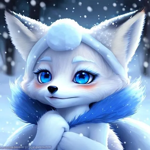 Cute white anime fox with blue eyes