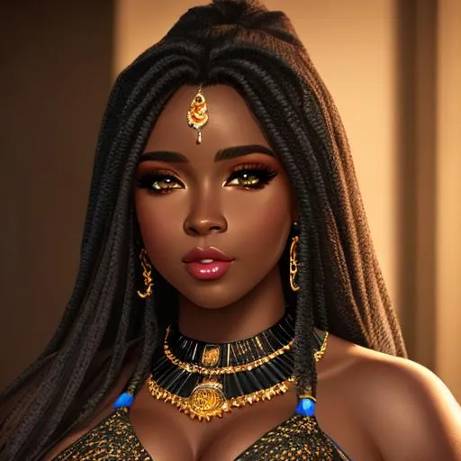 Prompt: UHD, 8k, high quality, ultra quality, cinematic lighting, special effects, hyper realism, Very detailed, high detailed face, high detailed eyes, full view, woman, black skin, gorgeous, thick girl