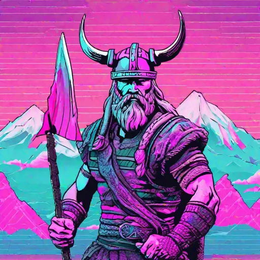 Prompt: vaporwave viking warrior