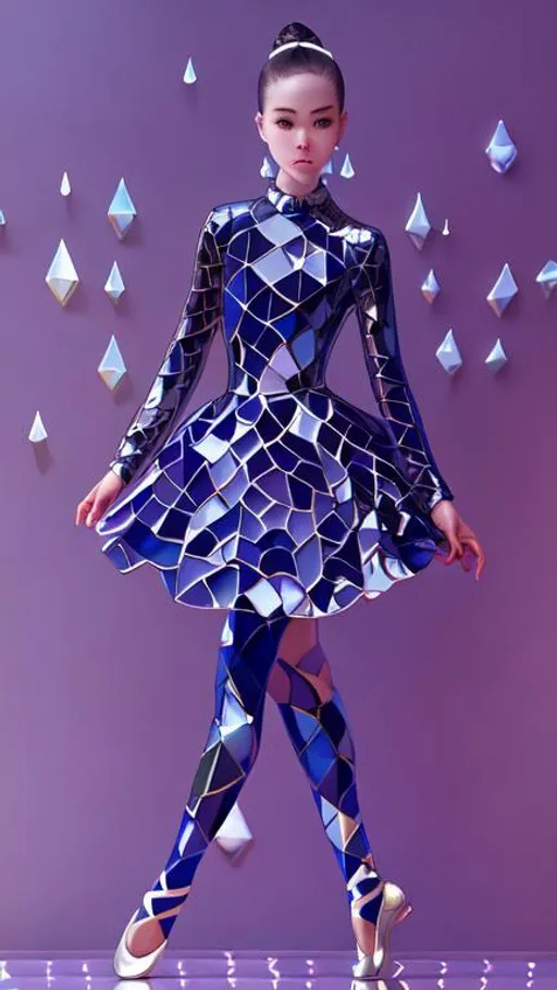 Prompt: beautiful ballerina, made of mirror tiles art by Artgerm, gaudi,  Jeppe Hein and Yayoi Kusama. Best quality possible, clear resolution, cinematic quality. Light reflections.