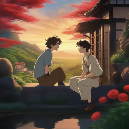 Prompt: traditional ghibli movie starring timothee chalamet, consistent lighting and mood throughout