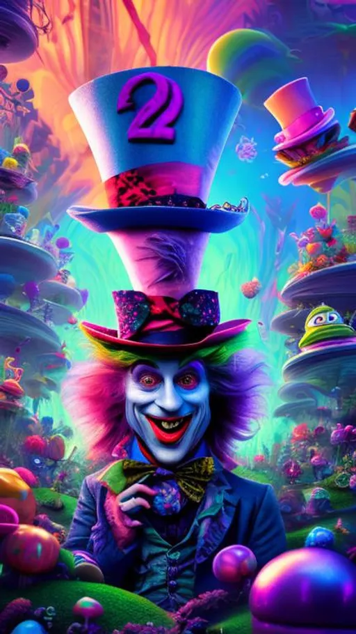 Prompt: Mad hatter. Low depth of field. Pixar renders. Dream core. Vapor wave. Psychedelic. HDR. vivid colors. 