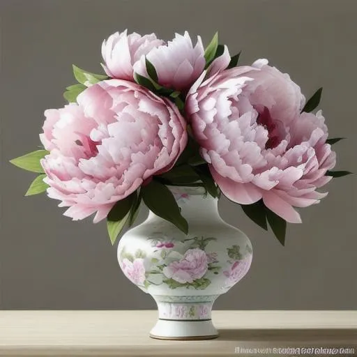 Prompt: beautiful peony boquet in a china vase, realistic