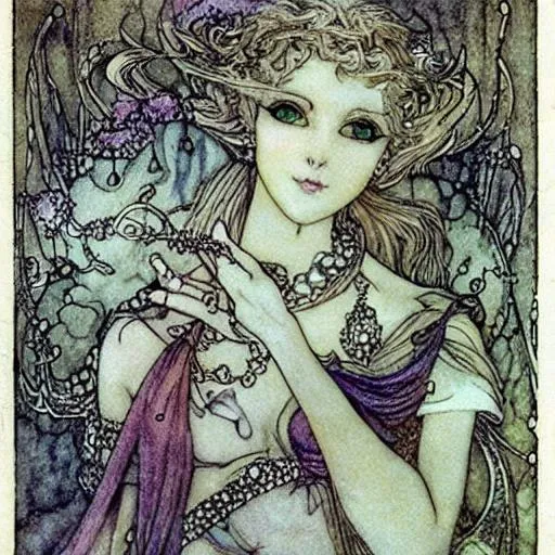 ethereal fantasy girl lots of pearls with dagger art... | OpenArt