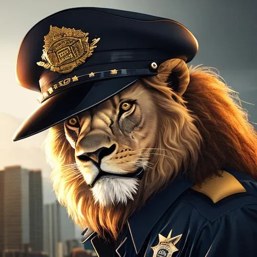 Prompt: lion dressed in cop clothes, gun, lion body, dramatic lighting, 8k, portrait,realistic, fine details, miami, photorealism, cinematic ,intricate details, cinematic lighting, photo realistic 8k